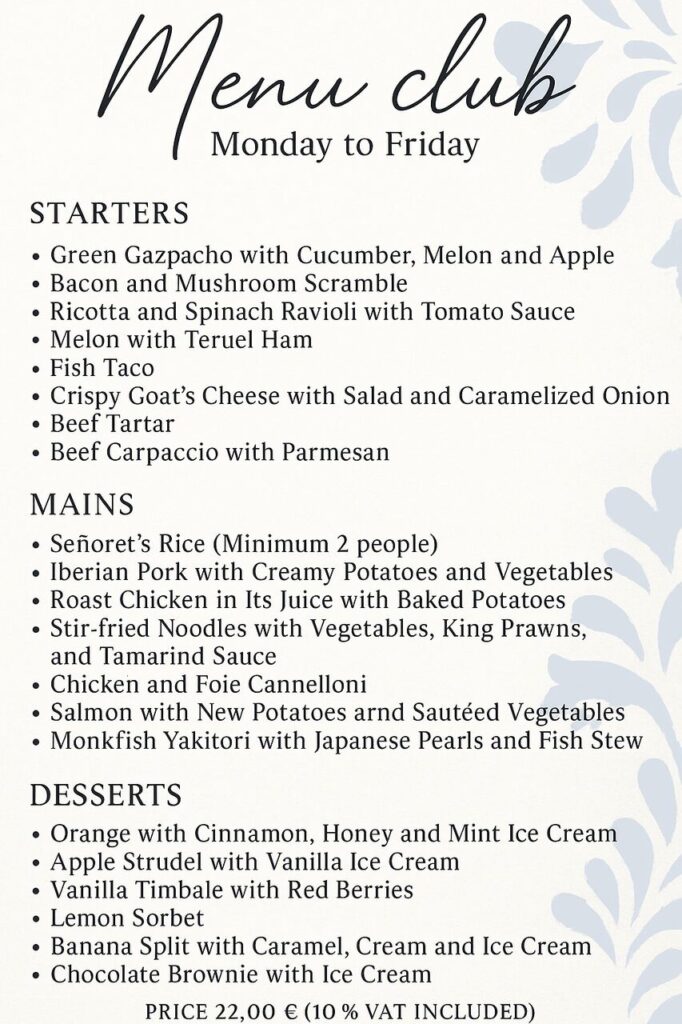 Restaurants in Jávea 7 Menu Restaurante club de Golf de Jávea